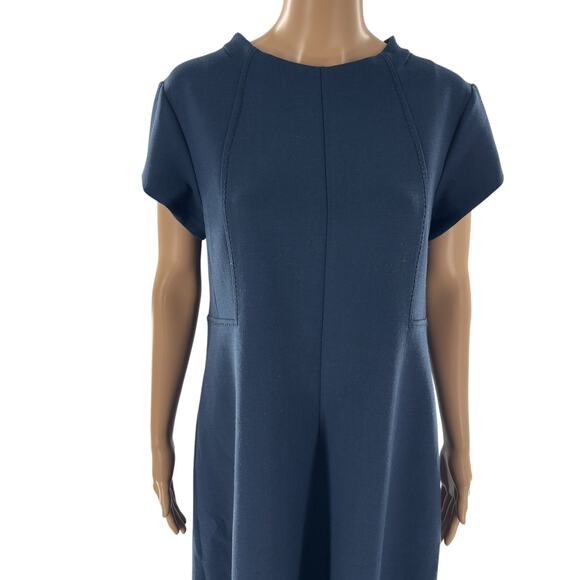 Piazza Sempione Blue Virgin Wool Short Sleeve Shift Dress - Picture 3 of 10